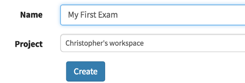 The "create a new exam" form.