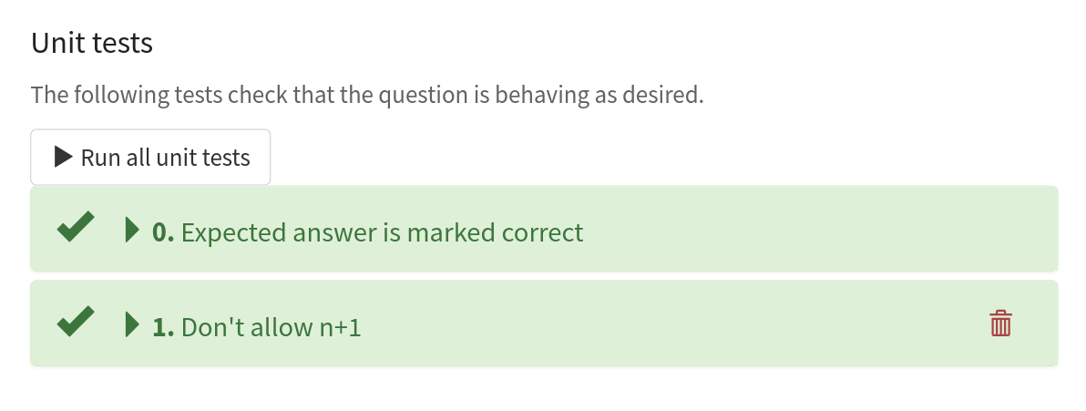 Two unit tests, one passing and one failing.