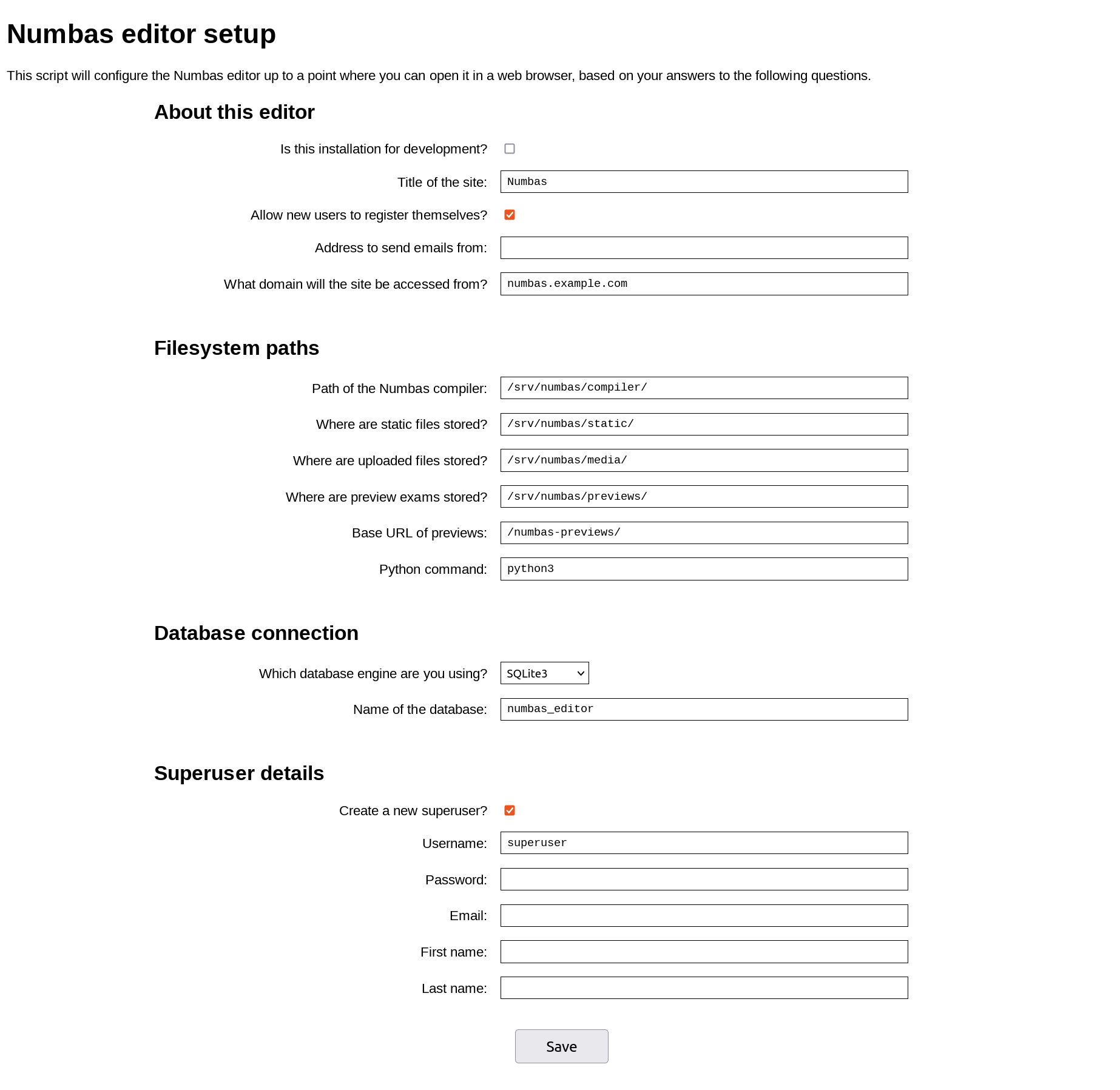 The web-based setup interface.