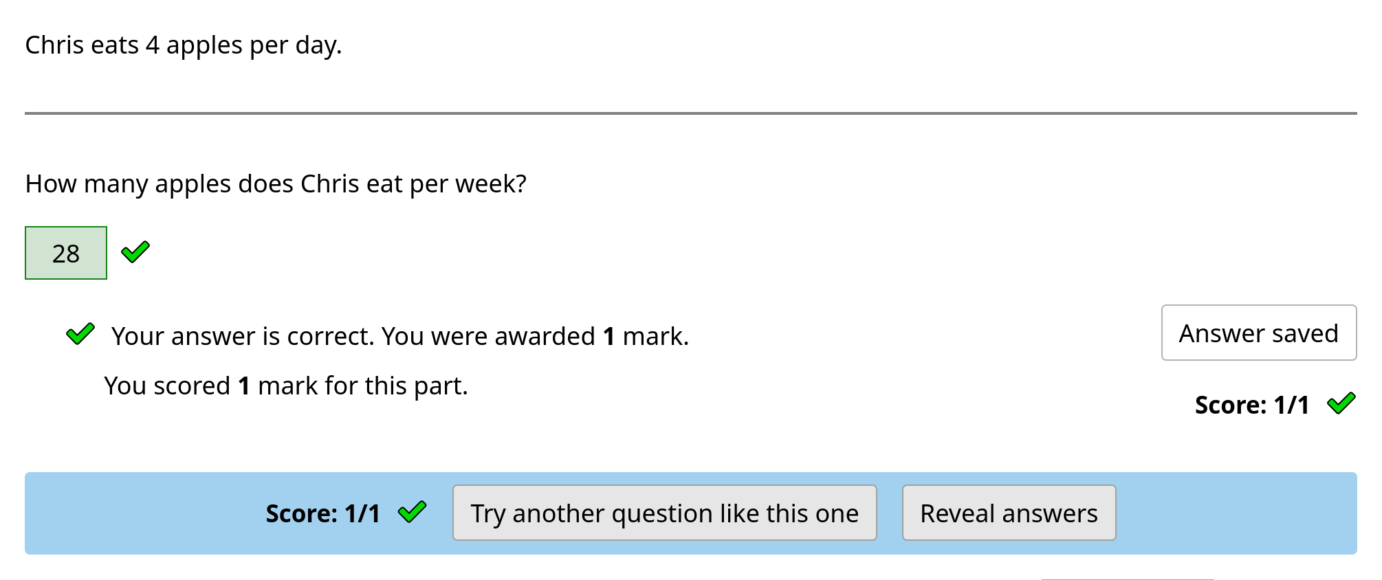A preview of the question. The answer '49' has been entered and the message "Your answer is correct" is underneath.