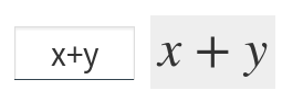 The mathematical expression input method as it appears to the student: a text input box with a LaTeX rendering to the right.
