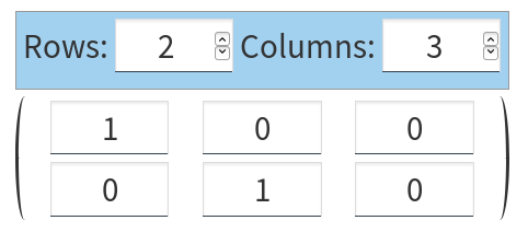 The matrix method as it appears to the student: a grid of text inputs under a pair of boxes to set the number of rows and columns.
