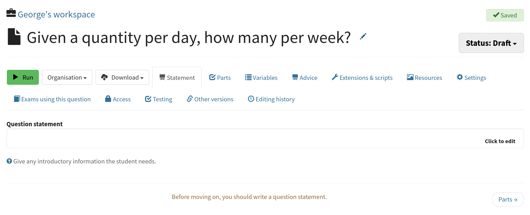 Screenshot of the question editor.