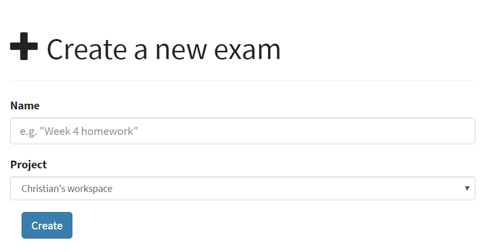 The "create a new exam" form.