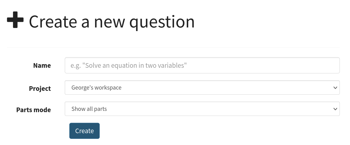 The "Create a new question" form.