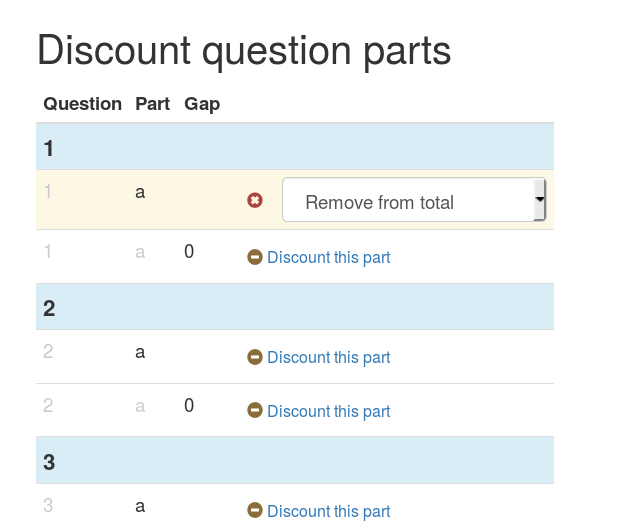List of question parts. Part a has been discounted.